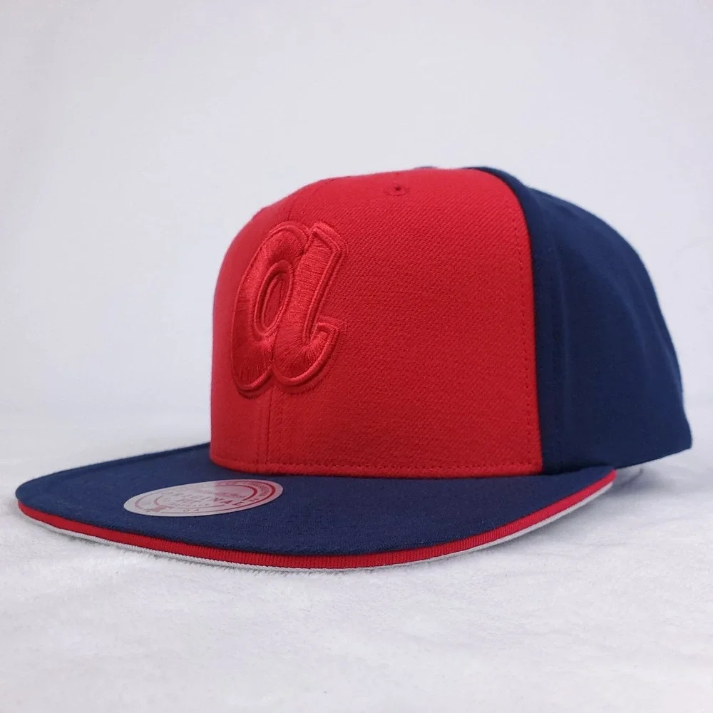 Atlanta Braves Mitchell & Ness MLB Snapback‎ Hat Cap 3D Logo Red Navy NWT
